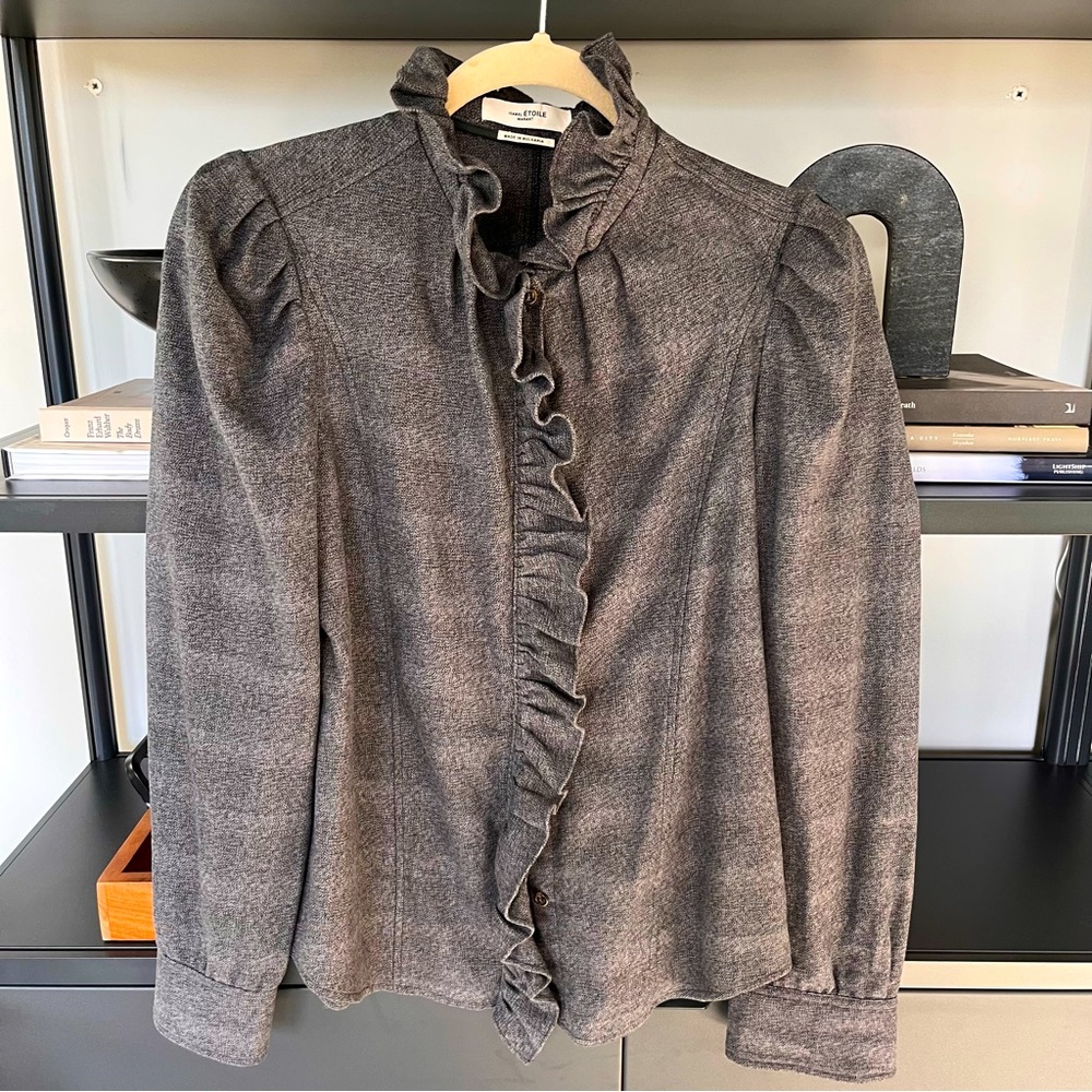 Isabel Marant charcoal grey ruffle blouse women 36 XS